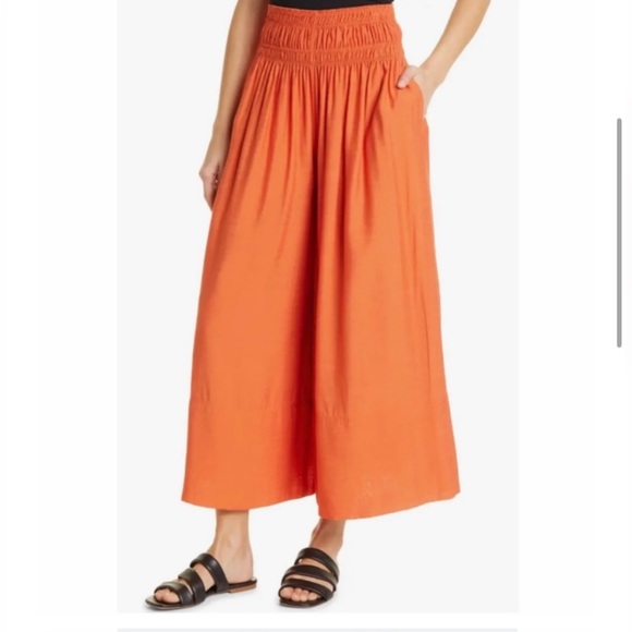 VINCE Burnt Orchid Smocked Waist Cotton Culottes - Picture 4 of 7